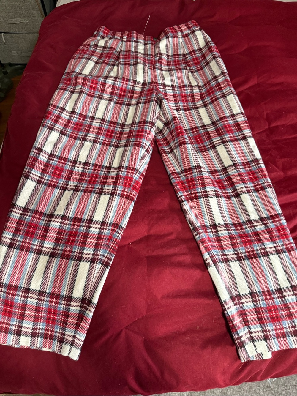 J. Crew Red, White and Blue Plaid Trousers